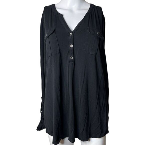 a new day 3/4 Sleeve Casual button top Black Size Large - Picture 1 of 3